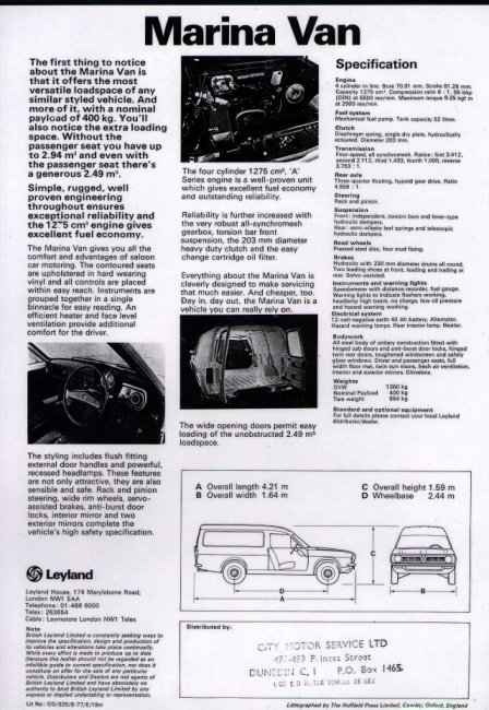 Marina Van specifications